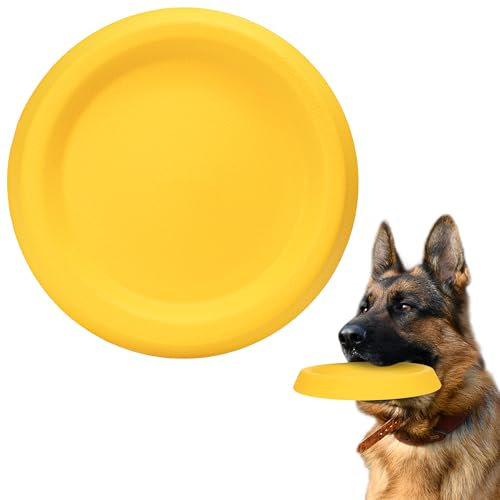 SUNNEKO Hundespielzeug Frisbee, Robuste Wurfscheibe für Apportierspiele, Langlebig für Starke Kauer, Schwimmfähiges Wasserspielzeug, Training für mittelgroße und große Hunde, Gelb