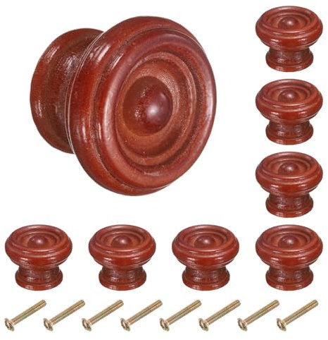 sourcing map 8pcs Round Wooden Knobs, 37mm/1.5 Mushroom Shape Kitchen Cabinet Knobs Single Hole Drawer Pull Hardware Handles Decorative Furniture for Drawer Dresser Wardrobe, Khaki