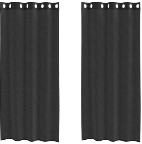 vidaXL Tende in Voile con Occhielli 2 pz Nero 140x245 cm, Tenda a Rete, Tenda Trasparente, Voile per Finestra, Trattamento Finestra, Tenda Pura Voile