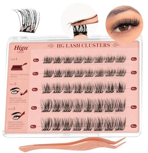 Higu clace Selbstklebende Wimpern,40pcs D Curl vorgeklebte Wimpern Set mix8-16mm, Wimpernpinzette, kein Kleber und Entferner erforderlich, DIY falsche Wimpernbüschel zum Aufdrücken