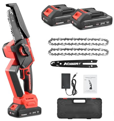 Mini Chainsaw 6 Inch, Cordless Chainsaw with 2x2.0Ah Batteries and Charger, Portable Wood Pruning Saw with 3 Chainsaw Chain and Guide Bar, Rechargeable, for Wood Cutting