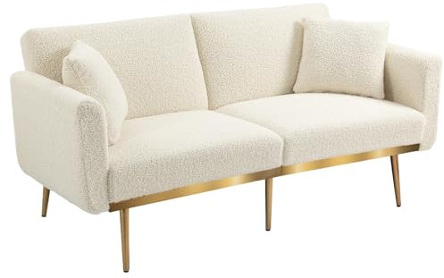 Taoplay Couch mit Schlaffunktion, Schlafsofa, Sofa Bett, Schlafcouch für Wohnzimmer, Schlafzimmer, Büro, TeddyWeiß