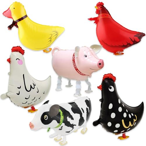 Folienballon Hahn,Folienballon Tiere Walking,Luftballons Geburtstag Huhn Airwalker Huhn, Bauernhof Tiere Geburtstag Party Decoration, 6PCS
