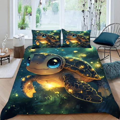Generisch Cartoon-Schildkröte Bettwäsche 135X200 cm Kinder Junge Mädchen 3D Effekt Bettbezug Jugendliche Bettwäsche-Set Mikrofaser Bettbezug Mit Reißverschluss Und 2 Kissenbezug 80X80Cm