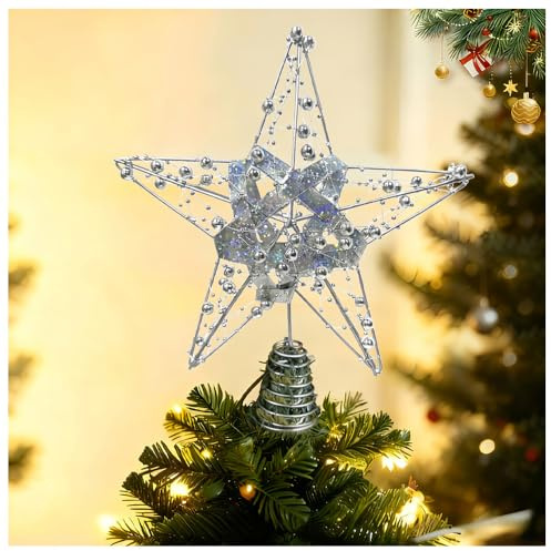 Weihnachtsbaumspitze aus Metall, Christbaumschmuck Sternglanz 20x25cm für Festliche Weihnachtsdeko