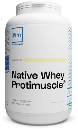 Nutrimuscle Whey Native Protimuscle 1 Kg Vanille | Mix Protein Whey Native + Caséine - Prise de muscle, Sèche & Perte de poids - Idéal en postworkout ou collation - Musculation
