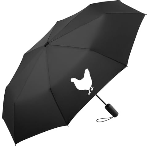 Huuraa Regenschirm Huhn Silhouette Geschenk | 98cm Schwarz Sturmfest Taschenschirm Geschenkidee