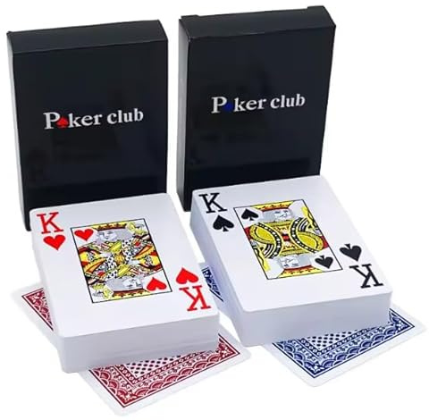 Bettecso Set mit 2 Decks, Poker Club Karten, 100 % Kunststoff, 54 Karten pro Deck, rot und blau, 6,3 x 8,8 cm, mit Joker-Joker, Pokerspiel Texas Hold'em