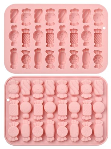 Ipotkitt Lot de 2 moules en silicone à 24 cavités en forme de bonbon pour fondant au chocolat, bonbons, gâteau, savon, glaçons, gelée, fête
