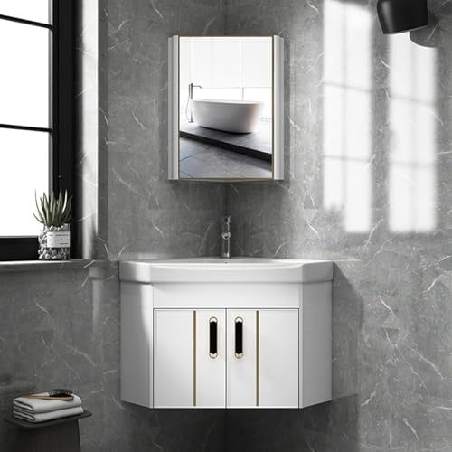 Modernes kleines Waschbecken mit Wandmontage, schwimmender Waschtisch-Badezimmerschrank, Mini-Eckwaschbecken für Wohnungen und Toiletten, stilvolles Grau, 2-56 cm