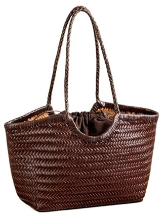 EWUHYFP Woven Leather Bags Leather Handwoven Tote Bag Women's Shopping Large Capacity Shoulder Design Vegetable Basket Shopping
