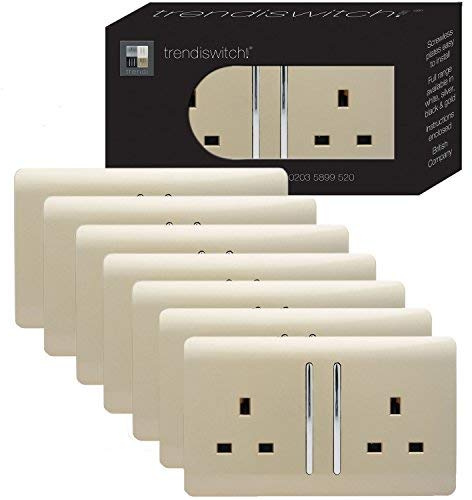 Trendi 2 Gang Artistic Modern Glossy 13 Amp Switched Plug Socket (7 Pack)