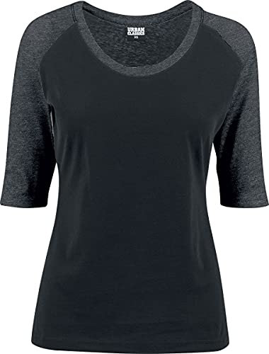 Urban Classics Women's Ladies 3/4 Contrast Raglan Tee T-Shirt, Black/Charcoal, M