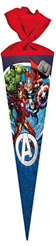 Nestler Schultüte zum Befüllen, Handgemachte Zuckertüte aus Karton - Lizenzmotiv Avengers (70 cm rund)