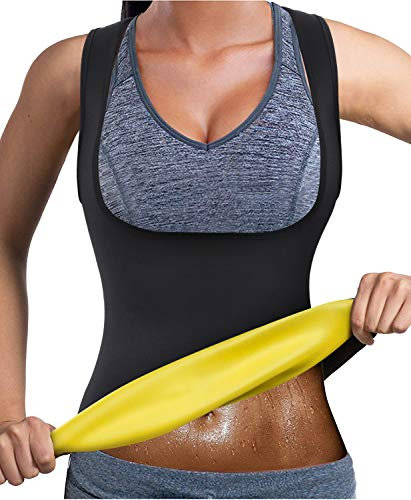 Bingrong Frauen Fitness figurformend Unterbrust Bauchweg Schwitzeffekt, Schwarz ,L