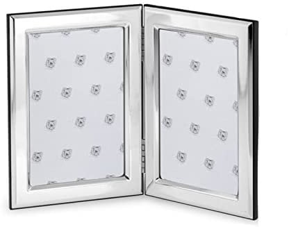 H.Bauer jun. Kleiner klappbarer echt Silber Doppel-Fotorahmen 10x15 cm - Holzrücken & Glas