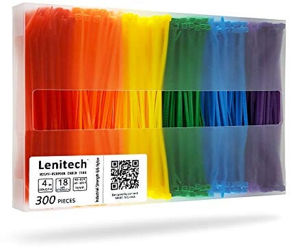 Lenitech 4 Inch 300 Pcs Multi-Purpose Cable Ties, Assorted Colored