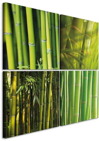 B&D XXL - Wandbilder Set Bambus 80x80 cm 4 Teilig je 40x40 Vlies Leinwandbild Kunstdruck modern Wandbilder XXL Wanddekoration Design Wand Bild mehrteilig - Natur grün 030210-82
