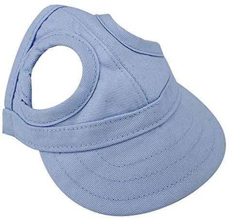 Tnfeeon Haustier Baseballmütze, Hund Katze Outdoor Sunbonnet mit Ohrlöchern verstellbaren Streifen Sommer Haustier Eltern-Kind Hut(M-Blau)