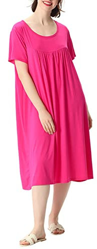 amropi Femme Chemise de Nuit Comfy Pyjama Manche Courte Robe de Nuit Été Casual Chambre à Coucher Rose Rouge, 3XL