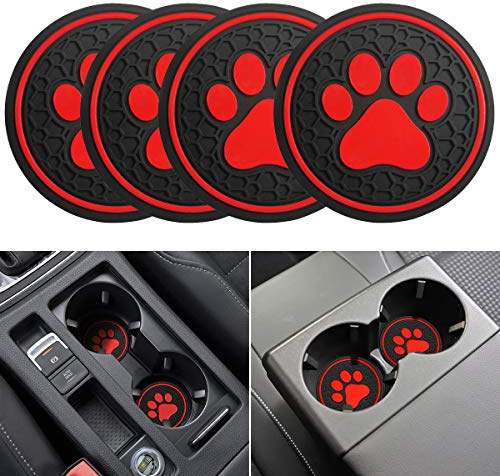 Auovo 2.7 inch Auto Cup Holder Inserts Coasters Universal Fit Silicone Dog Paw Cup Mat Pad Coasters Car Interior Accessories (Red, 4-PCS Kit)