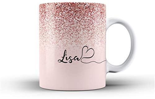 Personalised Marble Glitter Flowing Name with Heart Ceramic Mug - 1. Pink Sparkle Fade Name