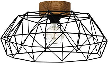 EGLO Deckenlampe Padstow, 1 flammige Deckenleuchte Vintage, Industrial, Retro, Deckenstrahler aus Stahl und Holz, Wohnzimmerlampe in Schwarz, Natur, Küchenlampe, Flurlampe Decke mit E27 Fassung