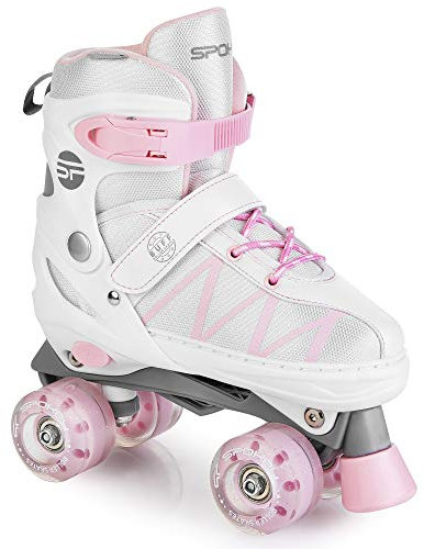 Spokey verstellbare weiße BUFF PRO Rollschuhe mit dreifachem Befestigungssystem, Rollschuhe für Kinder und Jugendliche, klassische Rollschuhe mit Größenverstellung von 30 bis 41, ideal zum Verschenken