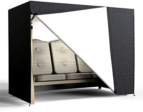ATopoler Swing Cover 3 Seaters Waterproof Windproof Heavy Duty Rip Proof 420D Oxford Swing Hammock Cover Furniture Protective Cover (Black, 220 x 125 x 170 cm)