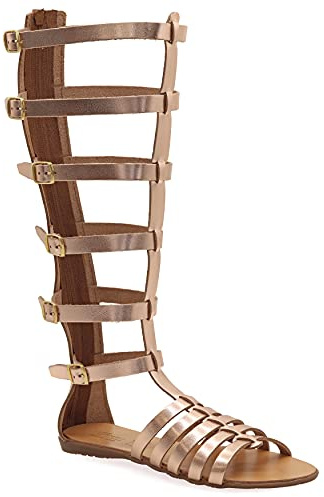 Emmanuela Sandalias Gladiador de Piel Hechas a Mano en Piel, Hasta la Rodilla con Cremallera en la Parte Superior, Zapatos Planos de Verano con Tirantes para Mujer