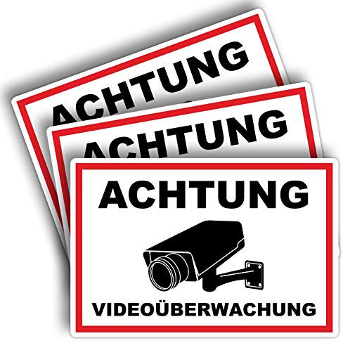 3 Stück XXL Achtung Videoüberwachung Schild 40 x 30 cm aus stabiler PVC Hartschaumplatte 5mm dieser Bereich wird überwacht Schild mit UV-Schutz von STROBO