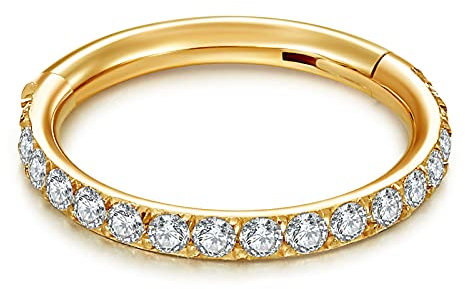 VFUN 16G Chirurgenstahl Hinged Clicker Ring Septum Piercing Nasenpiercing für Damen Herren CZ Inlaid Helix Knorpel Piercing Ohr 10MM Gold