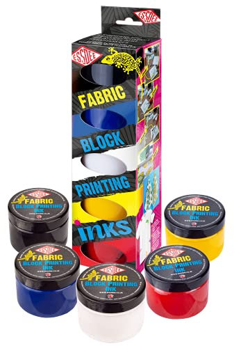 ESSDEE FABI/A5R Stoffdruckfarbe Grundfarben 5er Set, Schwarz, Blau, Weiß, Gelb und Rot, 750 ml