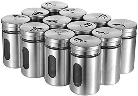 AllRight 12 STÜCKE Gewürzglas Edelstahl Gewürzglas Gewürzflasche Glas Set Küche Gewürzflasche Geeignet für Outdoor Camping Grill