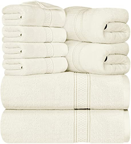 Utopia Towels 8-teiliges Premium-Handtuch-Set, 2 Badetücher, 2 Handtücher und 4 Waschlappen, 600 g/m², 100% ringgesponnene Baumwolle, Fitnessstudio, Hotel und Spa (Elfenbein)