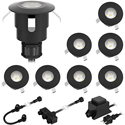ledscom.de LED Bodeneinbauleuchte ATRIA für außen, IP65, schwarz, rund, 40mm Ø, warmweiß 8er Set