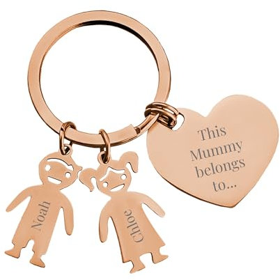 Personalised Family Keyring Gift – “This Mummy Belongs To…” – Custom Name Charms from Kids – Heart Keychain for Mum, Nanny, Grandma – Birthday, Mother’s Day, Gift for Her (Rose Gold)