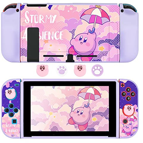 DLseego Schutzhülle Kompatibel mit Nintendo Switch, Andockbare TPU-Abdeckung mit 4 Niedlichen Daumengriffkappen, Zubehör für Kratzfestes und Stoßdämpfendes Design für Switch 2017- Lila