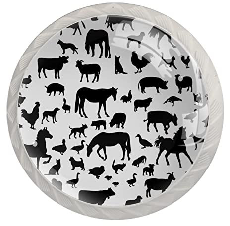 4 Pcs Cabinet Door Knobs Farm Animals Silhouette Drawer Pulls Handles with Screws for Home Office Kitchen Dresser Wardrobe 1.37x1.10in