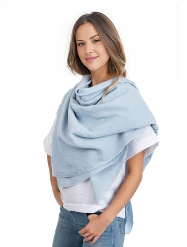Scandi Linen Musselin Tuch Damen, Viereckig (Einlagig), Blau - Halstuch, Schal