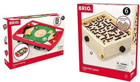 BRIO Spiele 34019 Tischfußball-Flipper - Pinball als Holzspielzeug für Kinder - Kinderspielzeug empfohlen ab 6 Jahren & 34000 Labyrinth - Der schwedische Geschicklichkeits-Klassiker ab 6 Jahren