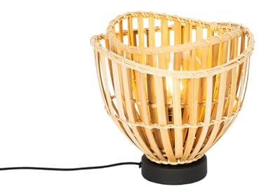 Qazqa - Orientalisch Orientalische Tischlampe schwarz mit natürlichem Bambus - Pua I Wohnzimmer I Schlafzimmer - Bamboo Rund - LED geeignet E27