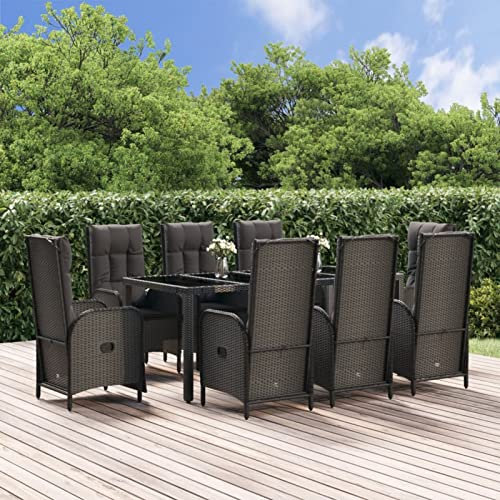 Yolola sitzgruppe Garten Rattan Essgruppe 8 Personen Balkon sitzgruppe gartengarnitur Rattan Gartenmöbel Set mit 8 gartenstuhl hochlehner verstellbar-Schwarz