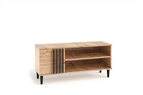 MargaretHadas24 TV-Schrank Laura TV-Lowboard Fernsehschrank mit Scharniertür (Eiche Artisan und schwarz)