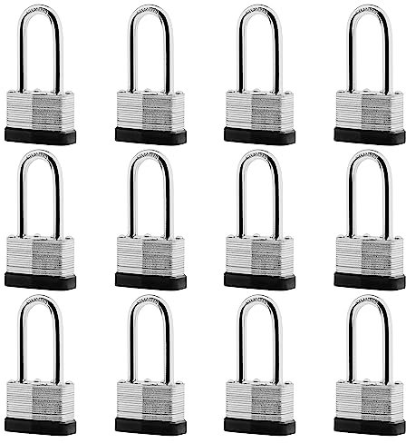 SafiSwords 12-Pack Keyed Alike Laminated Steel Padlocks Keys, 45mm(1-3/4) Wide, Heavy Duty Long Pad Lock Set with Same Keys