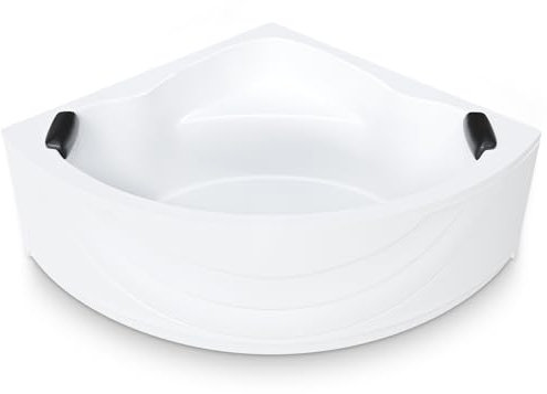AQUADE Acryl Eckbadewanne 150x150 Modell: Kassel - Weiß Badewanne Komplettset 150x150 - Badewannen Mit Wannenträger + Schürze + Ab–Überlaufgarnitur mit Zulauf + Nackenkissen