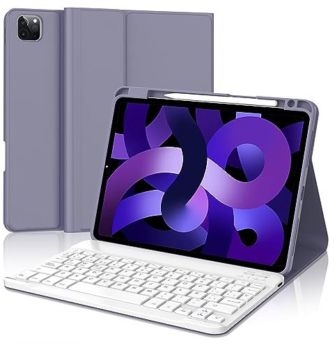 IVEOPPE Teclado iPad Air 5 Generación 2022, Teclado iPad Air 4 Generación 2020, Teclado iPad Pro 11 4/3/2/1 Gen, Funda Teclado Español Ñ Bluetooth para iPad Air 5/4 10.9“/Pro 11 11, Púrpura Lavanda