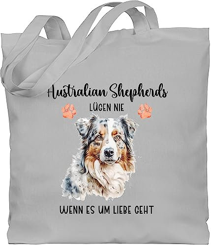 Baumwolltasche - Hunde - Australian Shepherd - Geschenk Hundebesitzern - Unisize - Hellgrau - tasche geschenke für hundefans hundebesitzer und hund einkaufstasche stofftasche hundemotiv hunden