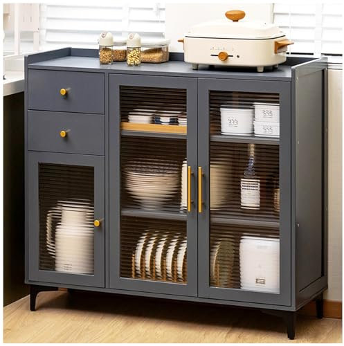 ZORZA Buffetschrank mit Schubladen & Türen, Küchenvorratsschrank, Anrichte für Esszimmer, Buffet Sideboard, Vorratsschrank, Mikrowelle Oben unten Türen, Grau,100×90cm/39×35.5in