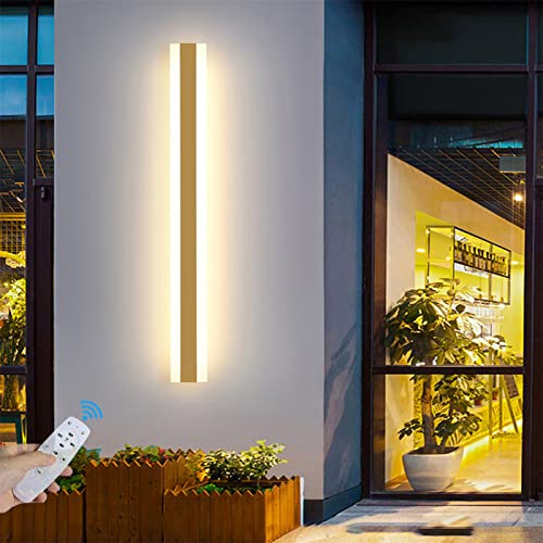 LED Aussen/Innen Wandleuchten mit Fernbedienung Garten Außenwandleuchte Dimmbar Moderne Wasserdicht IP65 Lang Strip Gold Außen Wandlampen für Villa Terrasse Garage Schlafzimmer Wohnzimmer (40cm 26W)